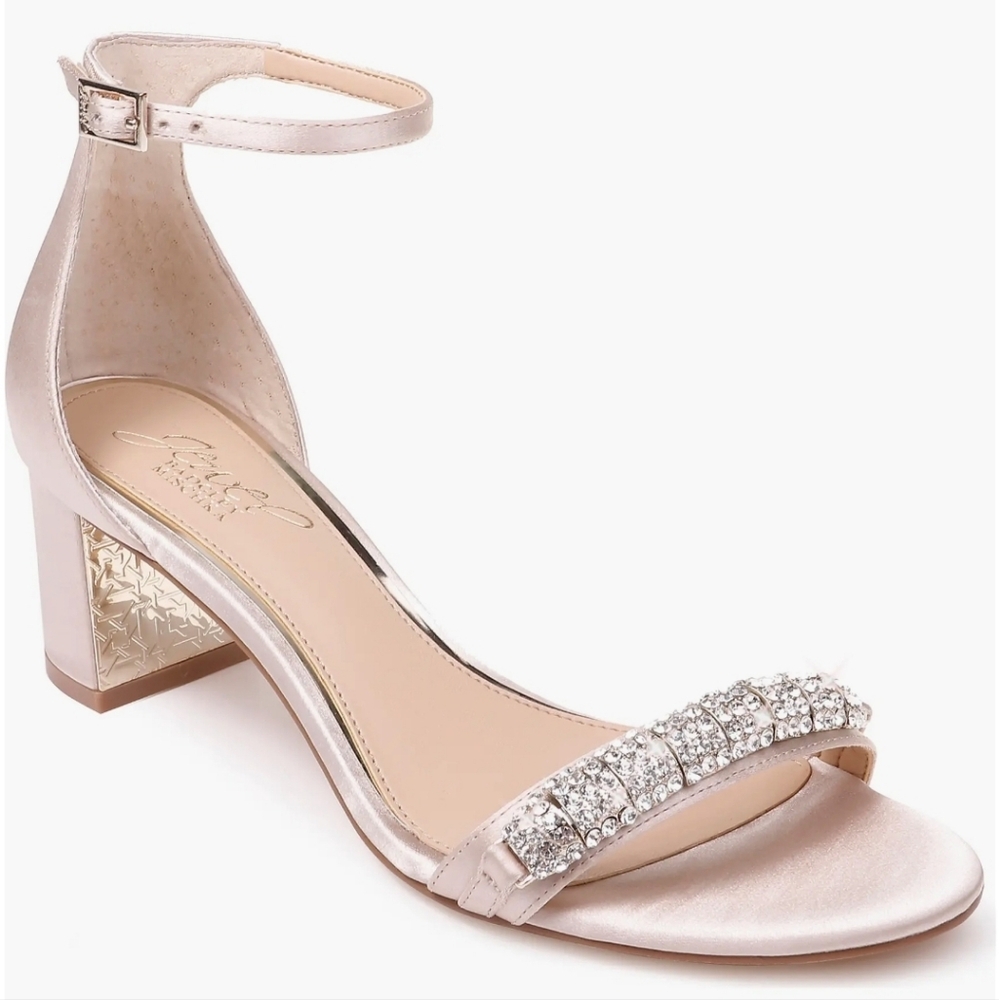 Jewel Badgley Mischka 'Ramsay' Champagne Satin Heels Womens 8 NEW NIB